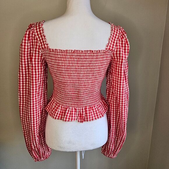 byTiMo Gingham Cropped Milkmaid Blouse Womens Medium Smocked Cottagecore Western - Picture 3 of 8